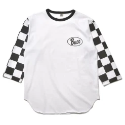 T-Shirts-Buco Baseball Tee / Oval Logo (Checkered) White