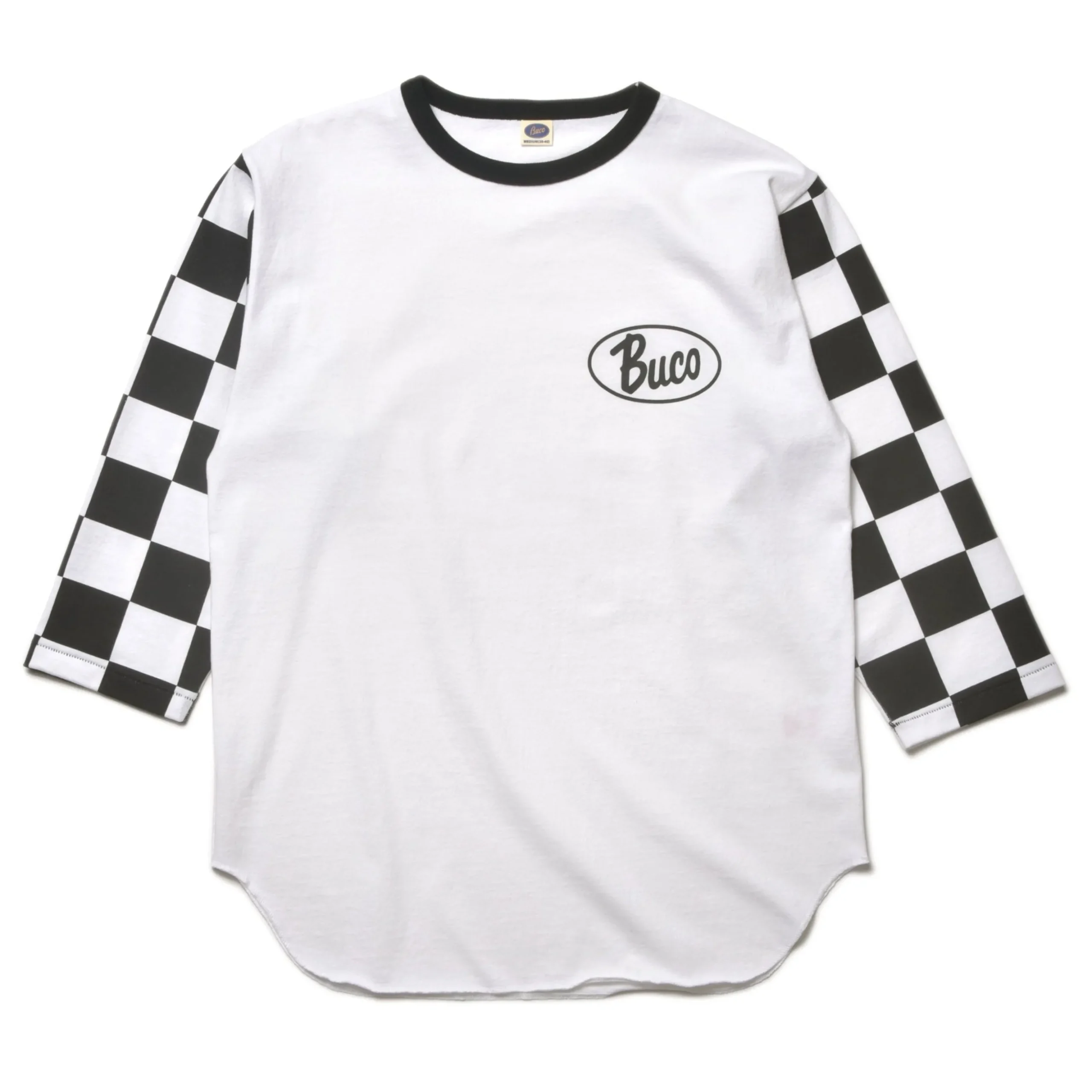 T-Shirts-Buco Baseball Tee / Oval Logo (Checkered) White