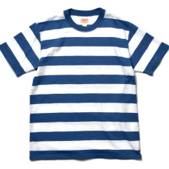 T-Shirts-Buco Stripe Tee S/S 312 White X Blue
