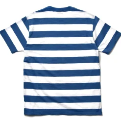 T-Shirts-Buco Stripe Tee S/S 312 White X Blue