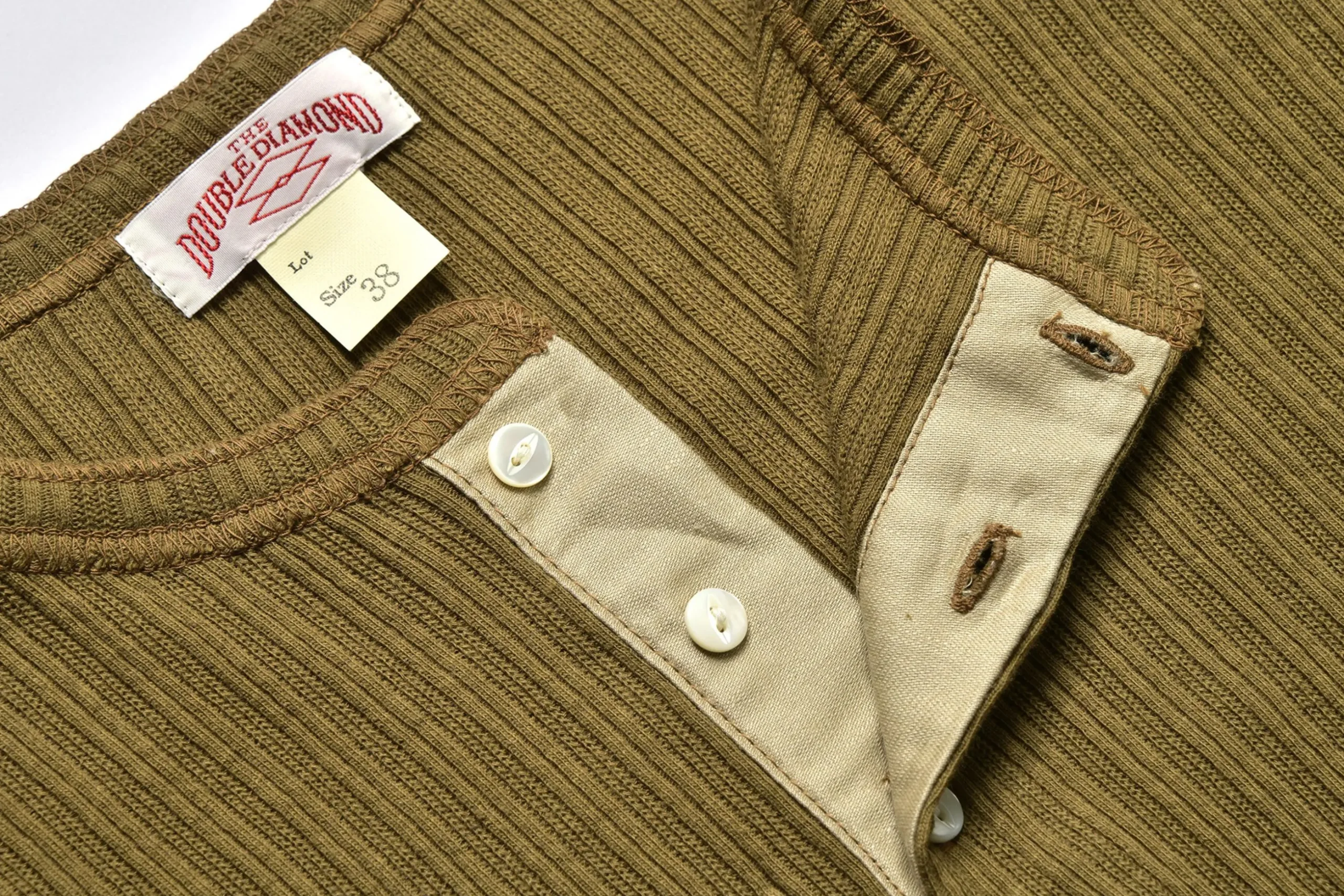 Thermal Shirts-Joe McCoy Double Diamond Eyelet Henley Undershirt 040 Khaki