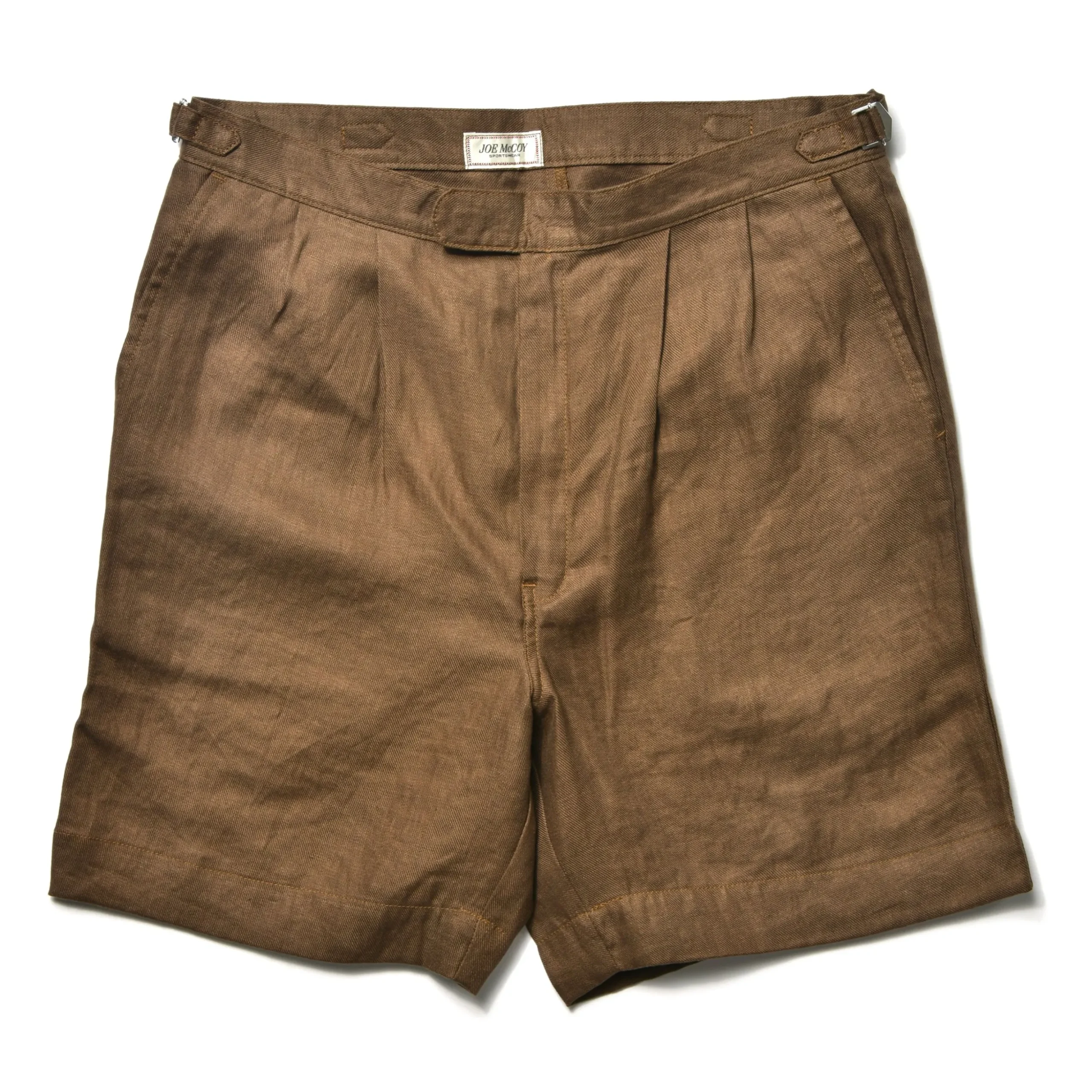 Shorts-Joe McCoy Linen Pleated Short Pants Brown