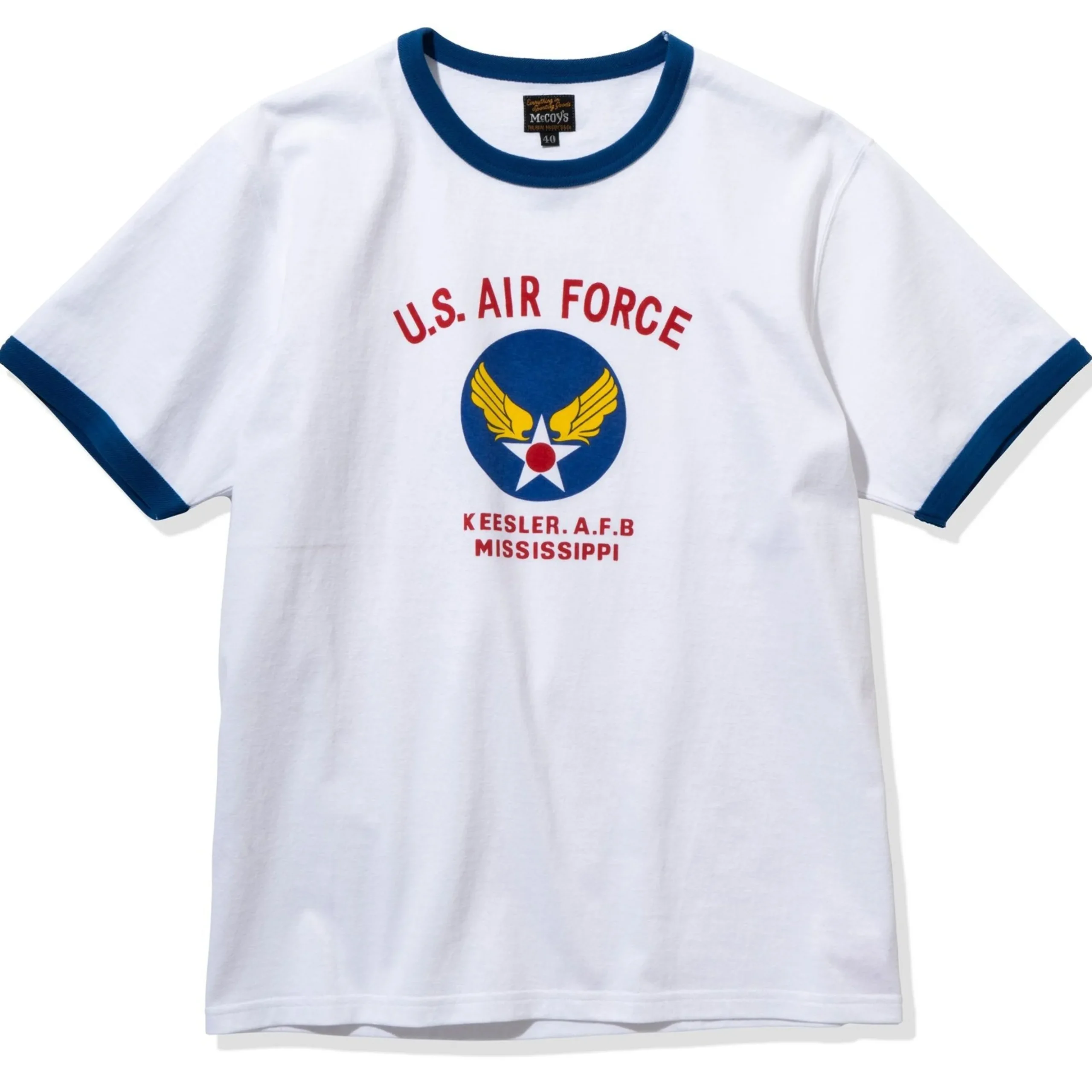 T-Shirts-The Real McCoy's Military Tee / Keesler A.F.B. White/Blue