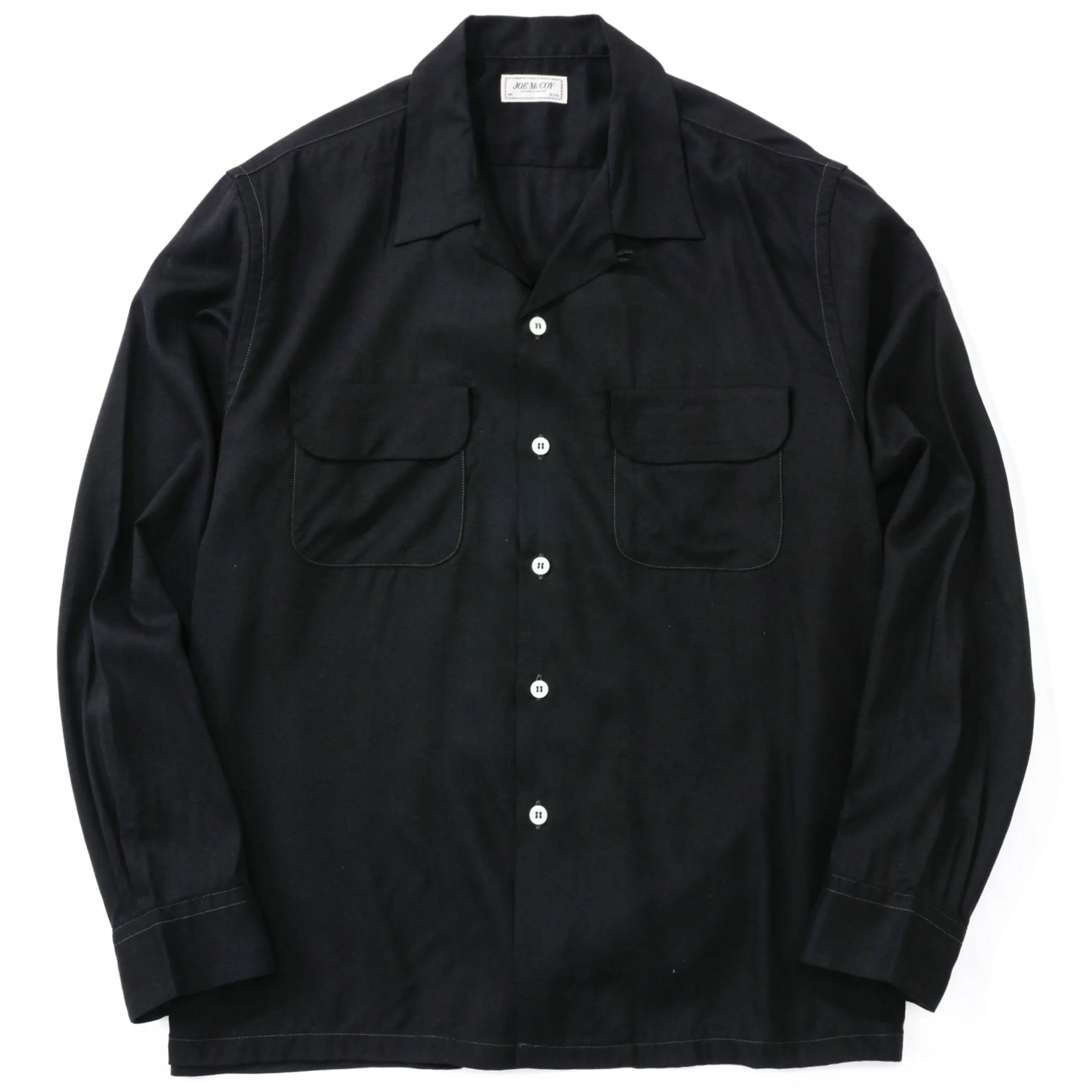 Shirts-Joe McCoy Open Collar Rayon Shirt Black