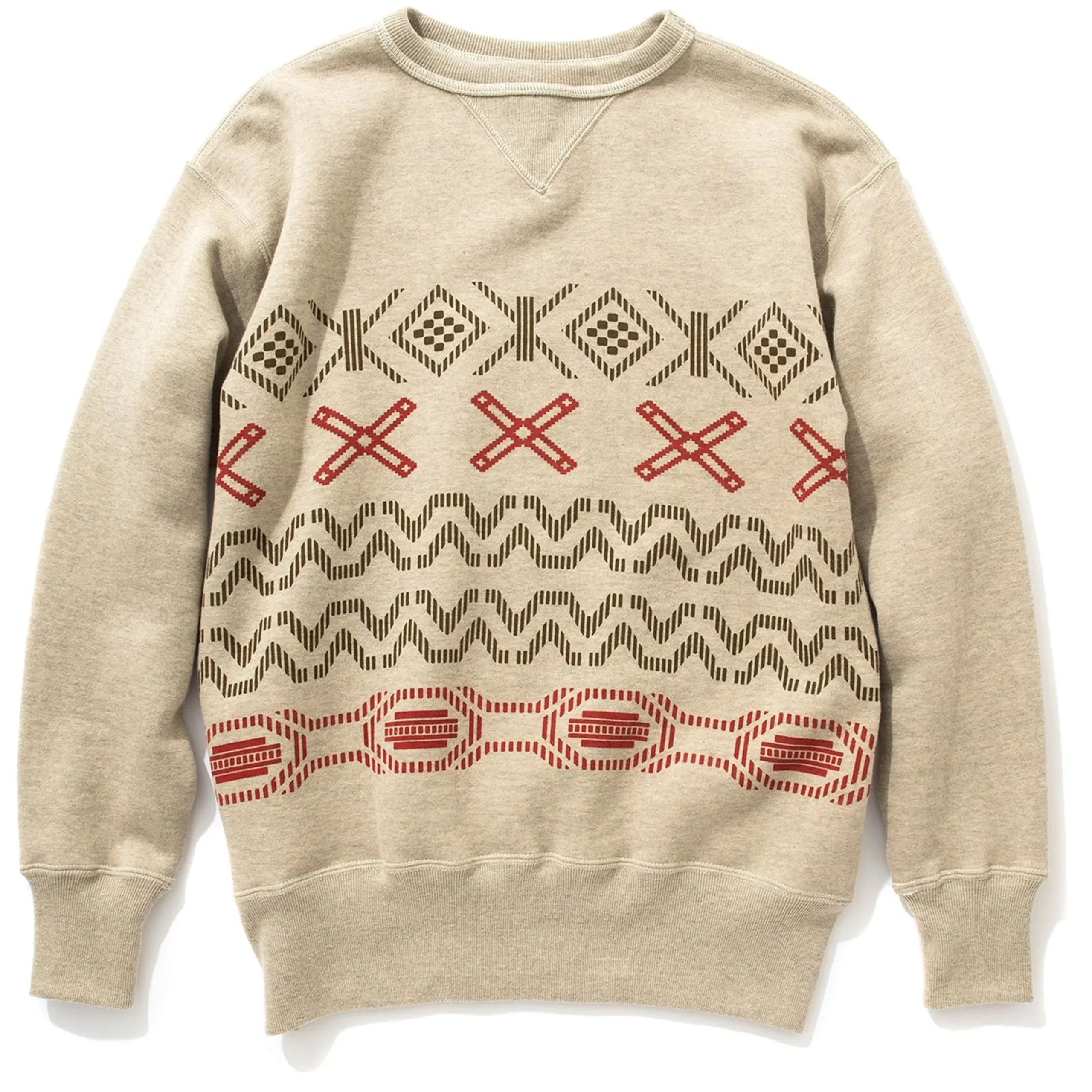 Sweatshirts-Joe McCoy Printed Native Pattern Sweatshirt Oatmeal