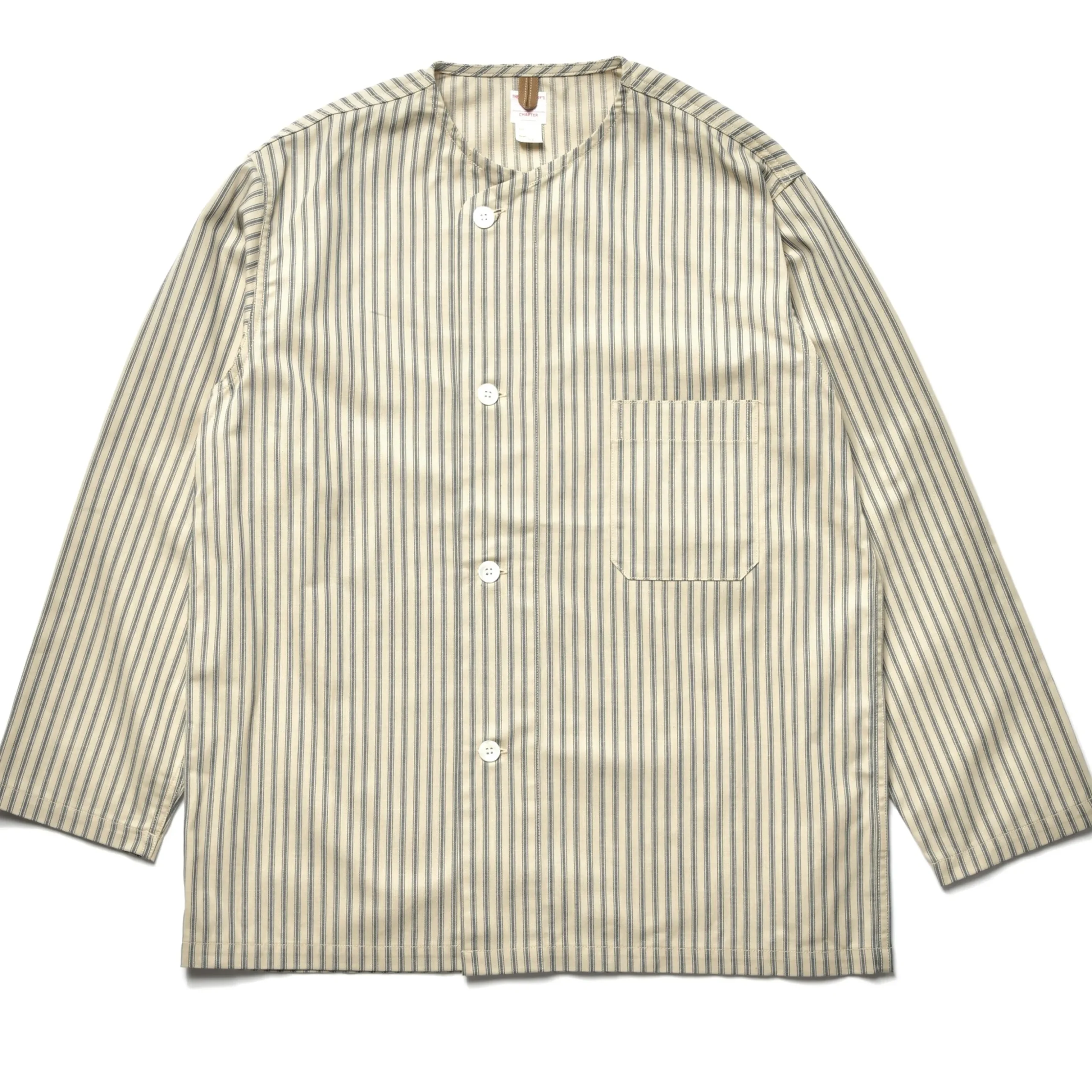 Shirts-The Real McCoy's Ticking Stripe Pajama Shirt 012 Ecru
