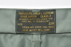 Pants-The Real McCoy's Trousers, Utility, Cotton / Usaf Sage Green 154 Sage Green
