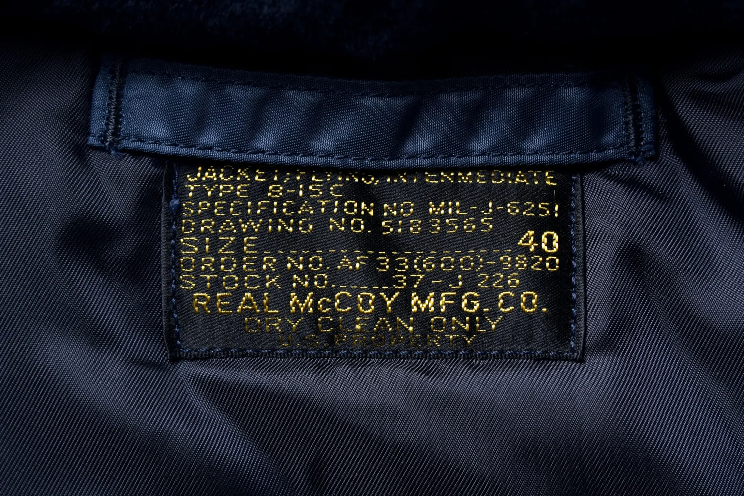 Military-The Real McCoy's Type B-15C Real Mccoy Mfg. Co. / Green Ribbing 140 Navy