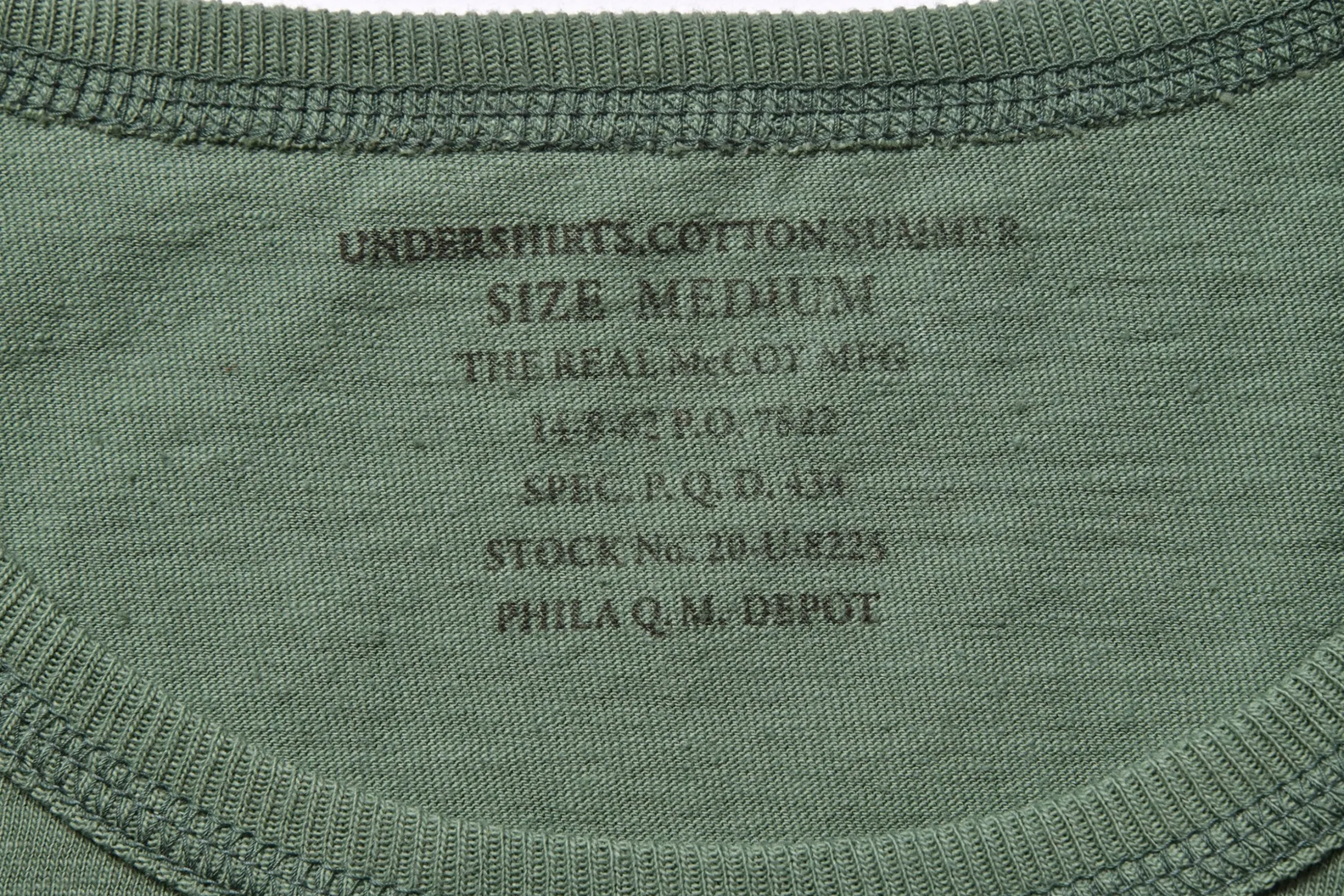 T-Shirts-The Real McCoy's Undershirts, Cotton, Summer / Combat Battalion 160 Green