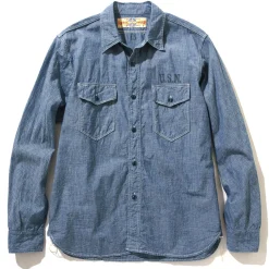 Shirts-The Real McCoy's U.S.N. Chambray Shirt L/S (Stencil) 120 Blue (Stencil)